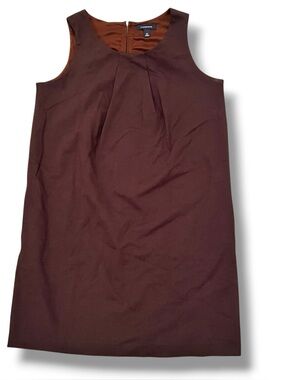 Lands’End Sleeveless Crewneck Ponte Shift Spice Brown Dress Pockets Career Sz 12